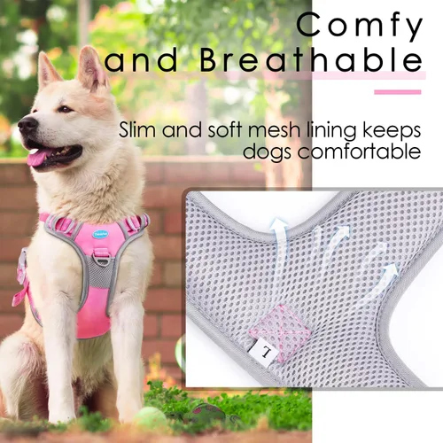 Vista 3 de ThinkPet Arnés deportivo transpirable sin tirones con mango, arnés reflectante ajustable para perros medianos y grandes, clip trasero/delantero