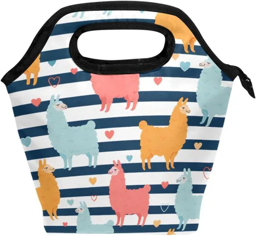 Vista 6 de senya Bolsa de almuerzo con estampado de erizo de neopreno, reutilizable, aislada, impermeable, para la escuela, picnic, transportar, gourmet