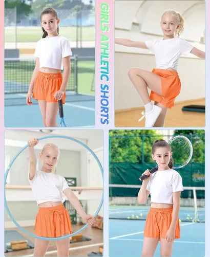 Vista 5 de QooNoo Girls Butterfly Shorts with Pocket Flowy Athletic Shorts High Waist Preppy Running Shorts for Kids Teen