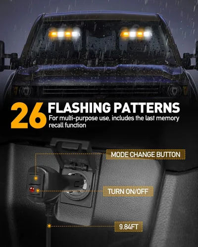 Vista 4 de HLauto 2002L Luces estroboscópicas de emergencia para salpicadero: luces de seguridad ámbar, luces de advertencia intermitentes para parabrisas