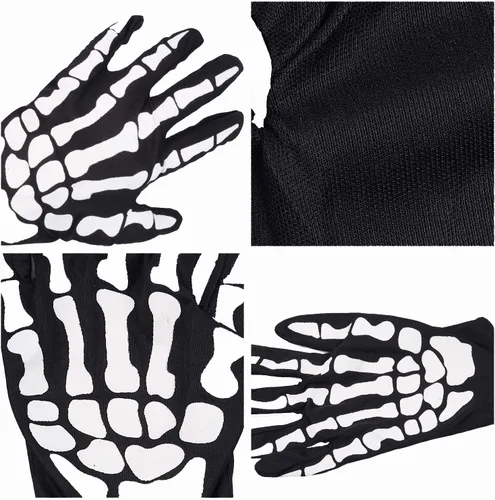 Vista 2 de Accesorios de Halloween, guantes de esqueleto de dedo completo