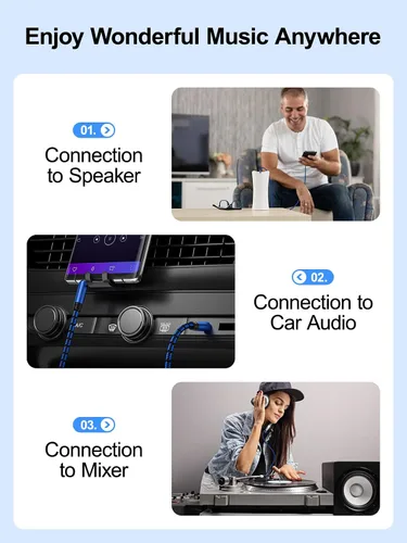 Vista 5 de Cable auxiliar de 3 pies – Cable de audio trenzado de nailon de 0.138 in para estéreo de coche, cable auxiliar para auriculares, altavoces