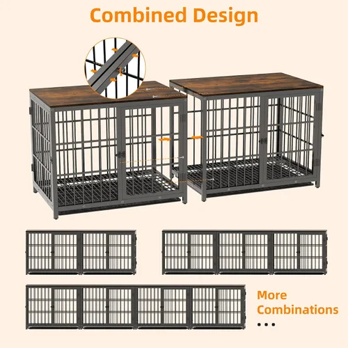 Vista 3 de Bingopaw Muebles de jaula para perros: jaula para cachorros de 30 pulgadas conectable con parte superior de madera, mesa auxiliar para perros