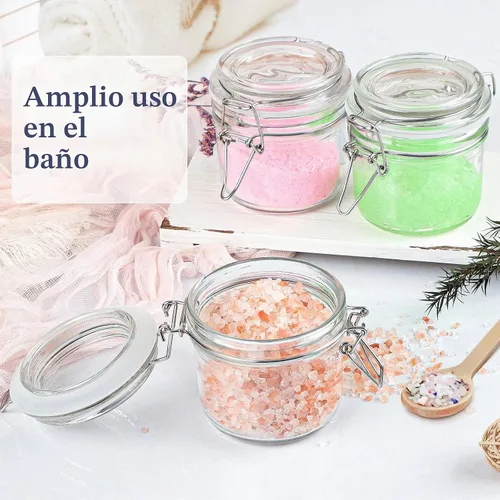 Vista 8 de Folinstall Tarros de vidrio de 7 onzas con tapas herméticas, 12 unidades, tarros pequeños con tapas con bisagras para almacenamiento de cocina