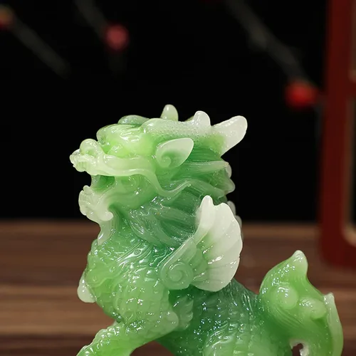 Vista 5 de Estatuas de porsperidad de Feng Shui Kylin/Set de dos verdes Pi Yao decoración china, dinero y buena suerte riqueza escultura verde