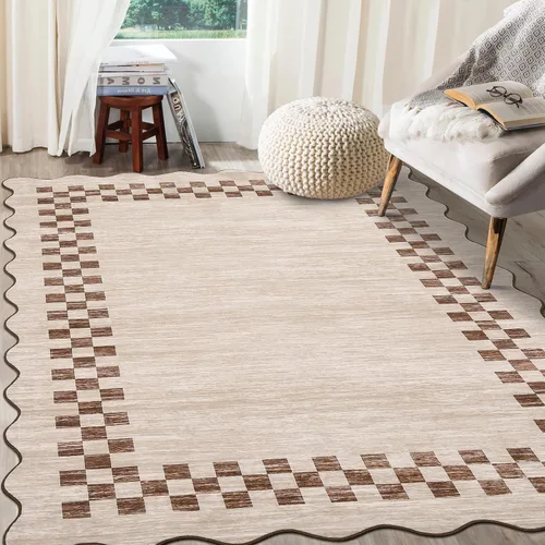 Vista 3 de GarveeHome Alfombra lavable de 5 x 7 pies para sala de estar, alfombra Beige festoneado