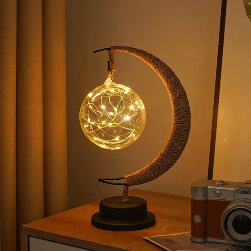 Vista 13 de Lámpara lunar encantada, lámpara LED colgante de luna, luz nocturna conmemorativa, adorno de Navidad para el hogar (manzana morada)