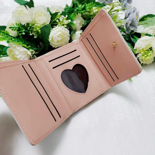 Vista 6 de Cartera de impresión corta de dibujos animados bordada de corazón para mujer, multitarjeta, monedero triple, Gris, Casual