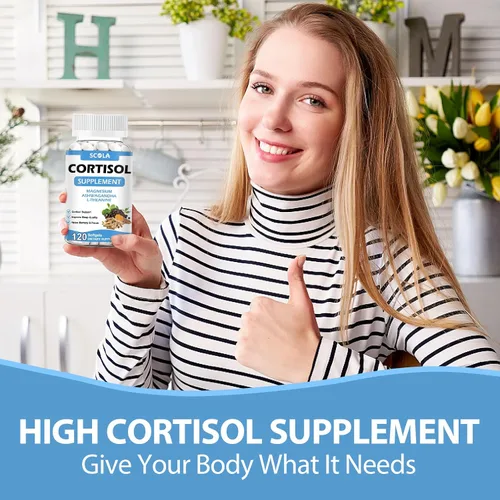 Vista 7 de SCOLA Suplemento de cortisol para mujeres y hombres con magnesio, Ashwagandha/L-teanina, administrador de desintoxicación de cortisol, reductor