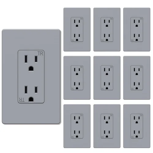 Vista 16 de Salida de receptáculo decorador, placa de pared sin tornillos incluida, salida de pared resistente a manipulaciones de 15 amperios y 125 V, 2 polos