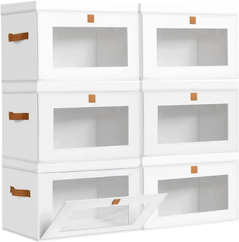 Vista 22 de DIMJ Contenedores de Almacenamiento con Tapas - Paquete de 4 Organizadores Grandes de Tela para Armario con Ventana y Asas, Cajas de Almacenamiento