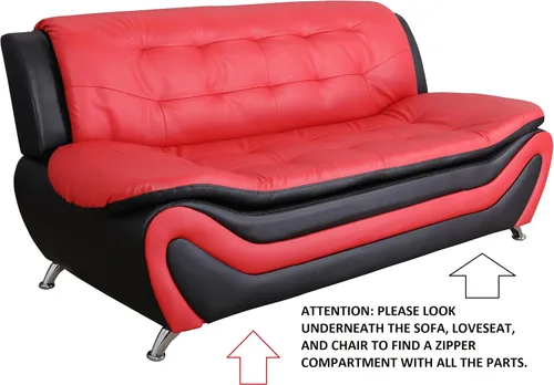 Vista 13 de Beverly Fine Furniture Juego de sofá moderno Aldo de 3 piezas, negro/blanco