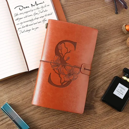 Vista 6 de Booson Diario de viaje inicial de cuero, cuaderno personalizado con monograma, regalos de apreciación, diario recargable personalizado, bloc