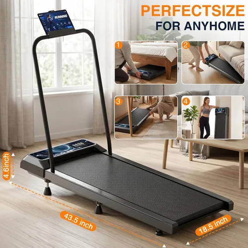 Vista 4 de Walking Treadmill Pad with 0–8% Incline, 2.5HP ，4-in-1 Treadmill with Handle，Perfect for Running, Walking & Under-Desk Use，Quiet Operation for Home