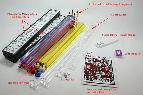 Vista 2 de Set Mahjong completo con 4 empujadores y bolso de borgoña de KT Mahjong, 166 bloques