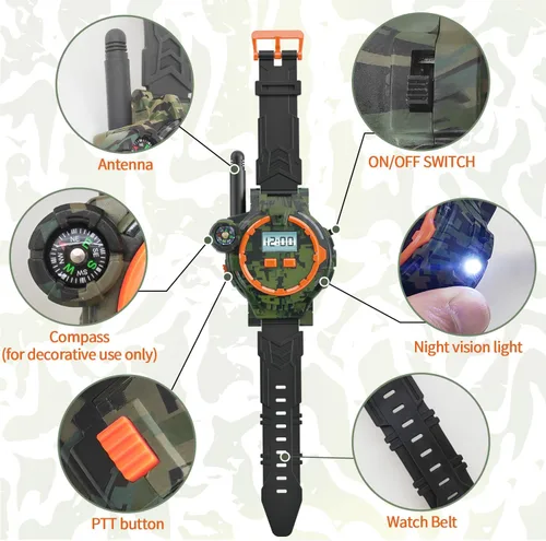 Vista 3 de Walkie Talkie recargable para niños, radio bidireccional Walky Talky con linterna, juego para exteriores, interfono, juguete y regalos para niños