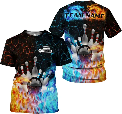 Vista 2 de Camisa de bolos personalizada, camisas con nombre personalizado, regalo para mujeres y hombres, mujeres, equipo de polo 3D, unisex, camiseta