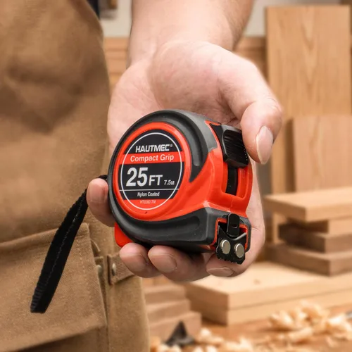 Vista 2 de HAUTMEC Cinta métrica de 25 pies con marcas fraccionarias de 1/8 escala métrica/imperial doble con gancho magnético Cinta métrica para construcción