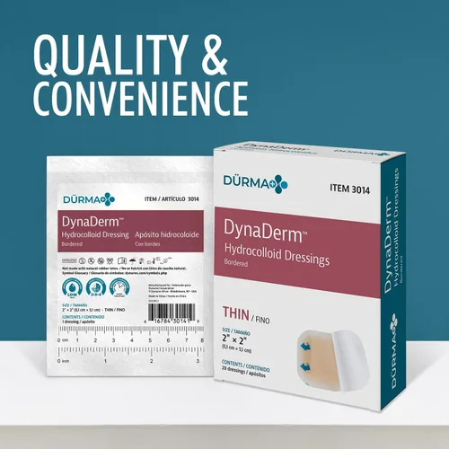 Vista 7 de Dynarex Dürma+ DynaDerm Apósito hidrocoloide - Parche estéril con bordes para heridas - Resistente al agua - Protección flexible - Delgado - 2" x 2