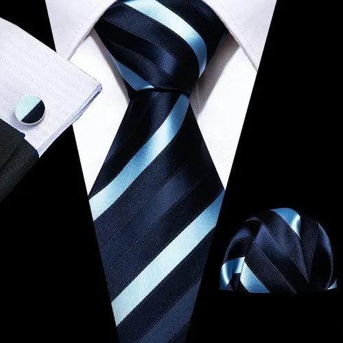 Vista 167 de Barry.Wang Juego de corbatas para hombre, corbata de seda a rayas, tejido a cuadros, gemelos formales, negocios, boda