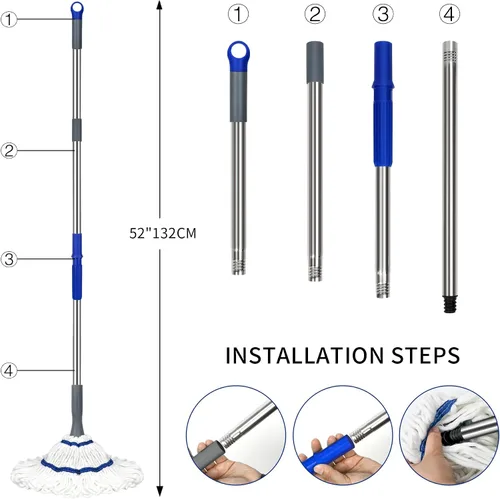 Vista 2 de Silkyhose Escoba Auto-Escurrimiento Giratoria de Algodón con Mango Largo para Seco y Húmedo con Rotación para Limpieza de Pisos de Cocina, Baño