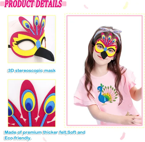 Vista 6 de iROLEWIN Peacock-Costumes-Bird-Wings Mask for Kids-Girls Feathered Parrot Owl Dress Up Cape as Boys Party Favors Gifts Toys
