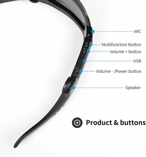 Vista 3 de 5BC gafas de seguridad Bluetooth para trabajo, audio inteligente, gafas con auriculares y micrófono, lente transparente
