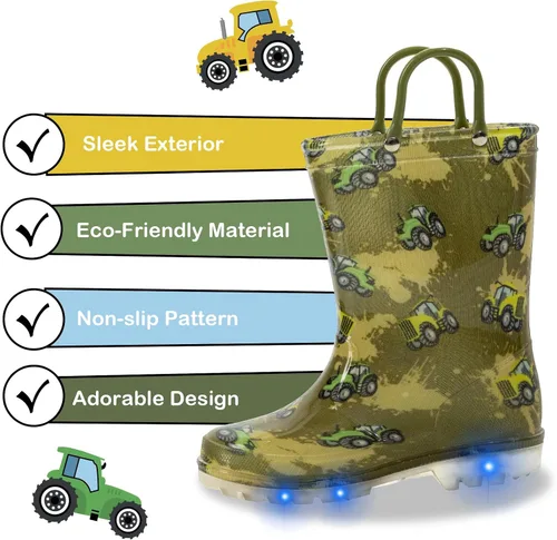 Vista 2 de FUNCOO PLUS Botas de lluvia para niños y niñas, botas impermeables iluminadas