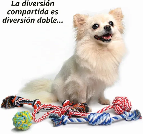 Vista 4 de Fida Juguetes de cuerda para perros, paquete de 4 unidades, resistentes cuerdas de algodón para masticar para interiores y exteriores, juego