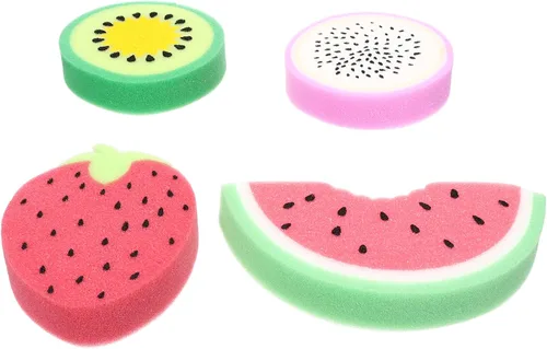 Vista 2 de 4 unids preciosas esponjas de baño en forma de fruta depuradores herramientas de baño para accesorios de ducha de baño