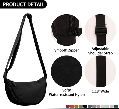 Vista 3 de Nylon Crescent Crossbody Bag for Women Purses Trendy Men,Small Travel Sling Bag Hobo