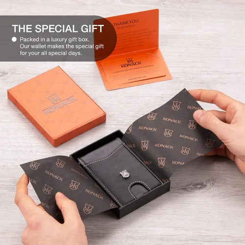 Vista 6 de KONACK Minimalist Wallet For Men with RFID Blocking Front Pocket Bifold Leather Mens Wallet with Gift Box