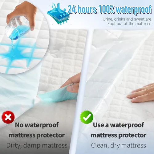 Vista 4 de HYLEORY - Protector de colchón impermeable tamaño queen, cubrecolchón acolchado transpirable, protector de colchón con bolsillo profundo de hasta 21