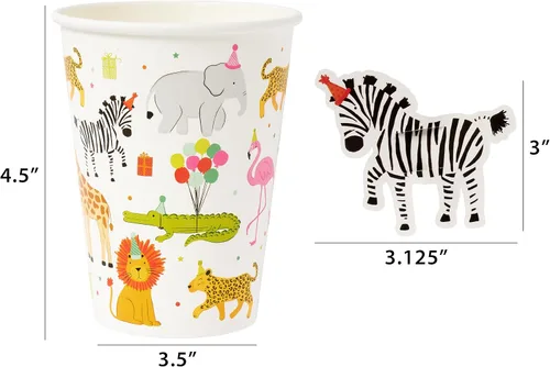 Vista 5 de Vasos de papel de animales para fiestas, popotes, 8 unidades (TWCST-25362)