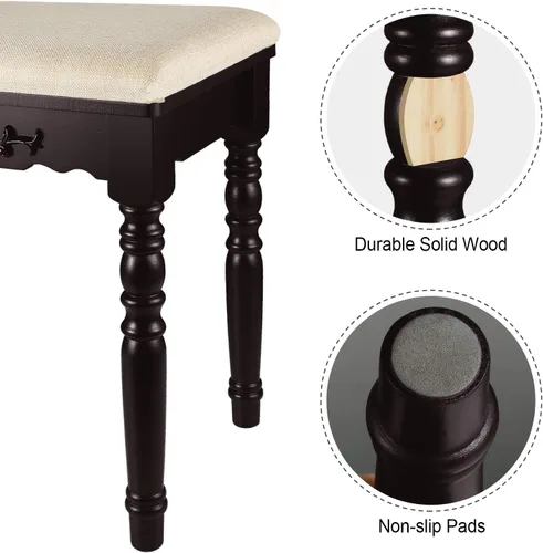 Vista 7 de URFORESTIC Taburete de tocador de madera de roble, moderno taburete de maquillaje con superficie de asiento cóncavo, capacidad de 300 libras, fácil