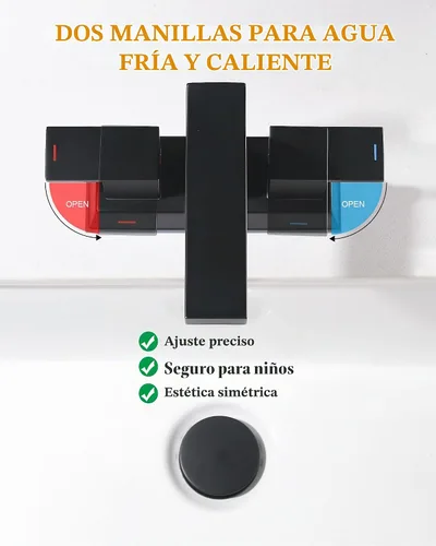 Vista 5 de Tohlar Grifo de lavabo de baño negro con 2 asas