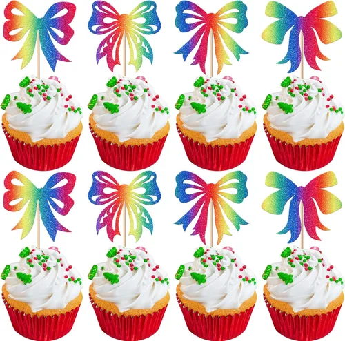 Vista 31 de Paquete de 24 Adornos Navideños Oh Baby para Cupcakes con Sombrero de Navidad con Purpurina, Palillos de Comida para Baby Shower para Niños y Niñas