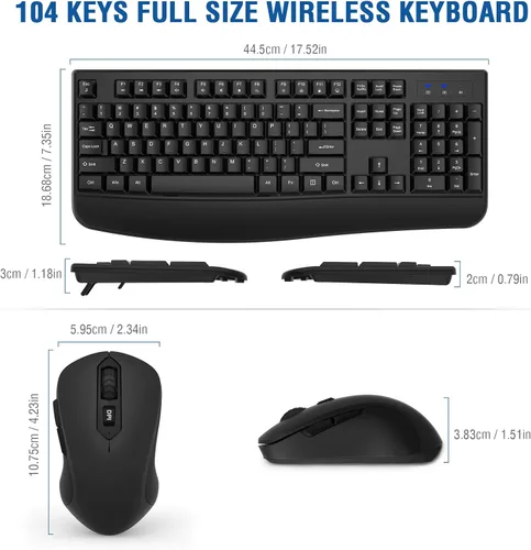 Vista 6 de Combo de teclado y mouse inalámbricos, EDJO, teclado ergonómico de tamaño completo de 2.4G para computadora con reposa muñecas y mouse inalámbrico