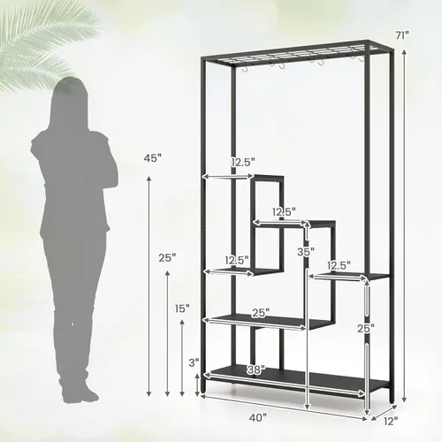 Vista 7 de Soporte para plantas de 6 niveles para interiores, soporte para plantas de 70.9 pulgadas de alto con 10 ganchos colgantes en S, estante de metal
