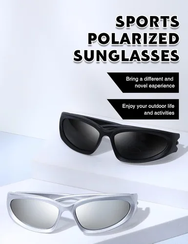Vista 6 de MASDUN Gafas de sol polarizadas envolventes vintage de moda para hombres y mujeres gafas de sol futuristas para deportes al aire libre UV400