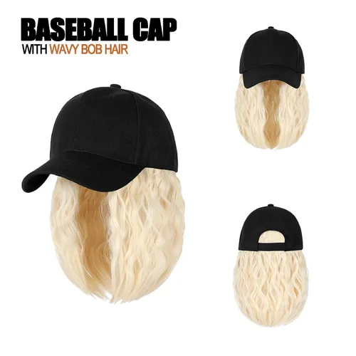 Vista 2 de AynnQueen Gorra de béisbol con extensiones de cabello para mujer, gorra ajustable con peluca sintética adjunta de 24 pulgadas, cabello ondulado