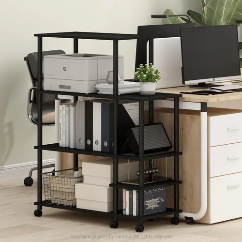 Vista 16 de Furinno Turn-N-Tube - Estantería multipropósito con exhibición y almacenamiento para impresora de 3 niveles, sin herramientas, color pino ámbar