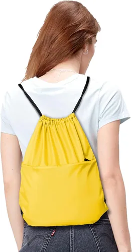Vista 8 de BuyAgain Mochila deportiva con cordón, resistente al agua, bolsa deportiva para gimnasio, para mujeres y hombres, grande con cremallera, Amarillo
