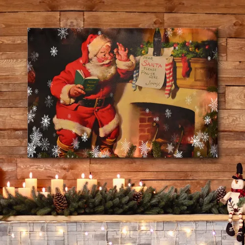 Vista 3 de wall26 Lienzo Impreso Arte de Pared Papá Noel Árbol de Navidad Chimenea Celebraciones y Fiestas Ilustración Decorativa Arte Moderno Escénico