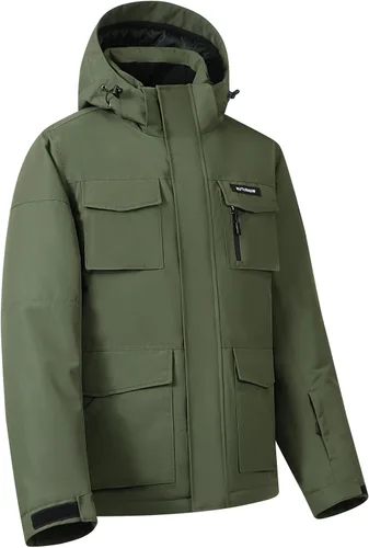 Vista 3 de Chaqueta de esquí para hombre, impermeable, resistente al viento, capucha extraíble para invierno, para motos de nieve, senderismo