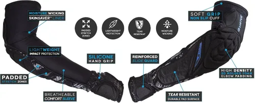 Vista 2 de VIRTUE Breakout - Almohadillas protectoras para codos y antebrazos, ligeras, multideportivas, con forro de manga de compresión que absorbe