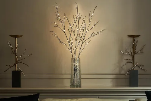 Vista 7 de Litbloom - Ramas de sauce iluminadas plateadas con purpurina, de 32 pulgadas, 120 luces LED con temporizador que funcionan