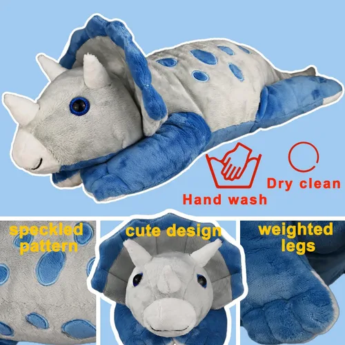 Vista 5 de Weighted Dinosaur Plush Toy, 23.5"/4.5 Pounds, Giant Blue Triceratops Dinosaur Plush, Autism Sensory Toys, Anti-Stress Weighted Stuffed Animals for