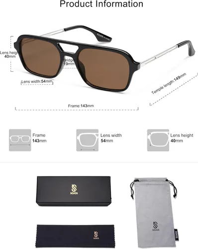 Vista 32 de SOJOS Vintage Polarized Aviator Sunglasses for Women Men 70s Retro Flat Narrow Rectangular Womens Glasses SJ2186