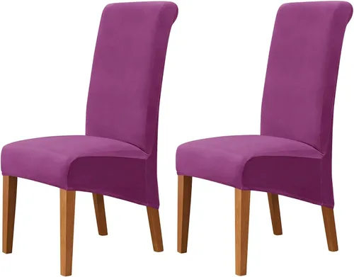 Vista 37 de Juego de 2 fundas de terciopelo para sillas de comedor, color beige, fundas elásticas para sillas de comedor y cocina, reutilizables, protector